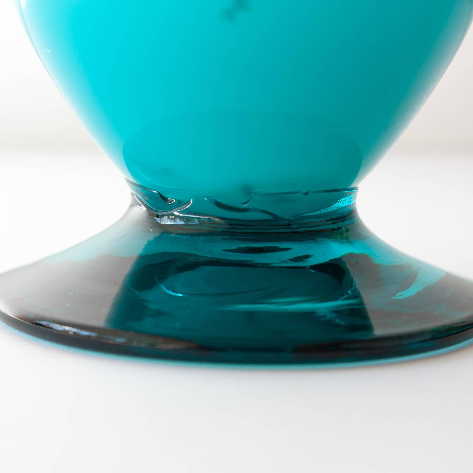 Vintage 1960s Portuguese Blue Glass Vase with Foot