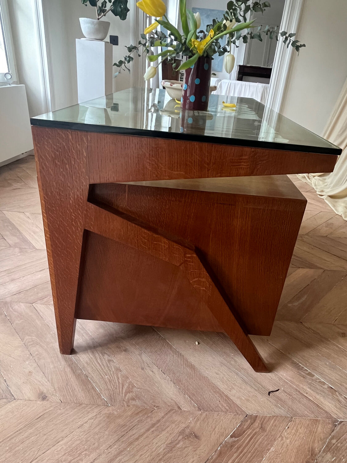 Mid-century Gio Ponti desk / Italian desk with a wooden and glass top