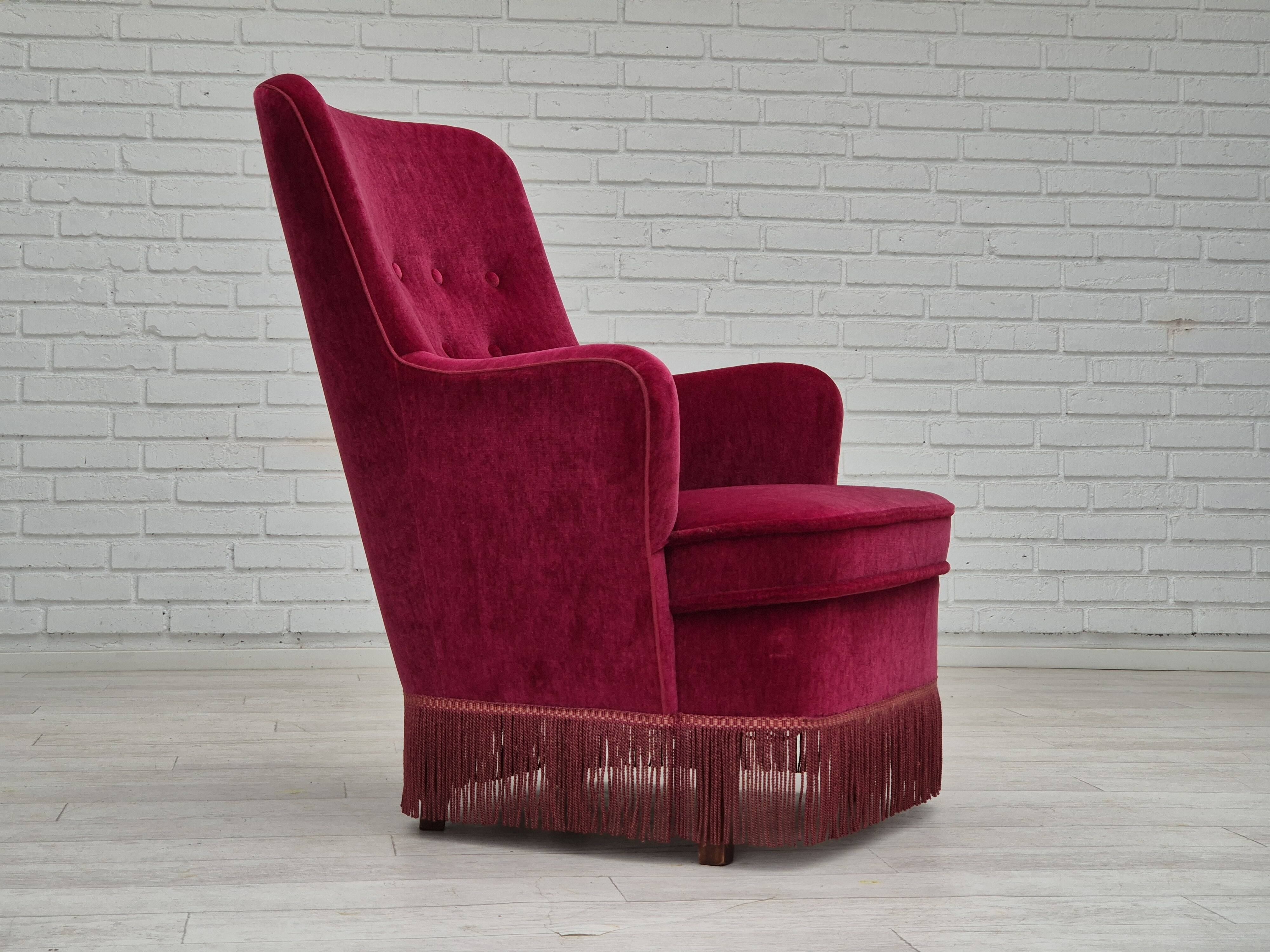 1970s, Danish easy chair, original very good condition, furniture velour.