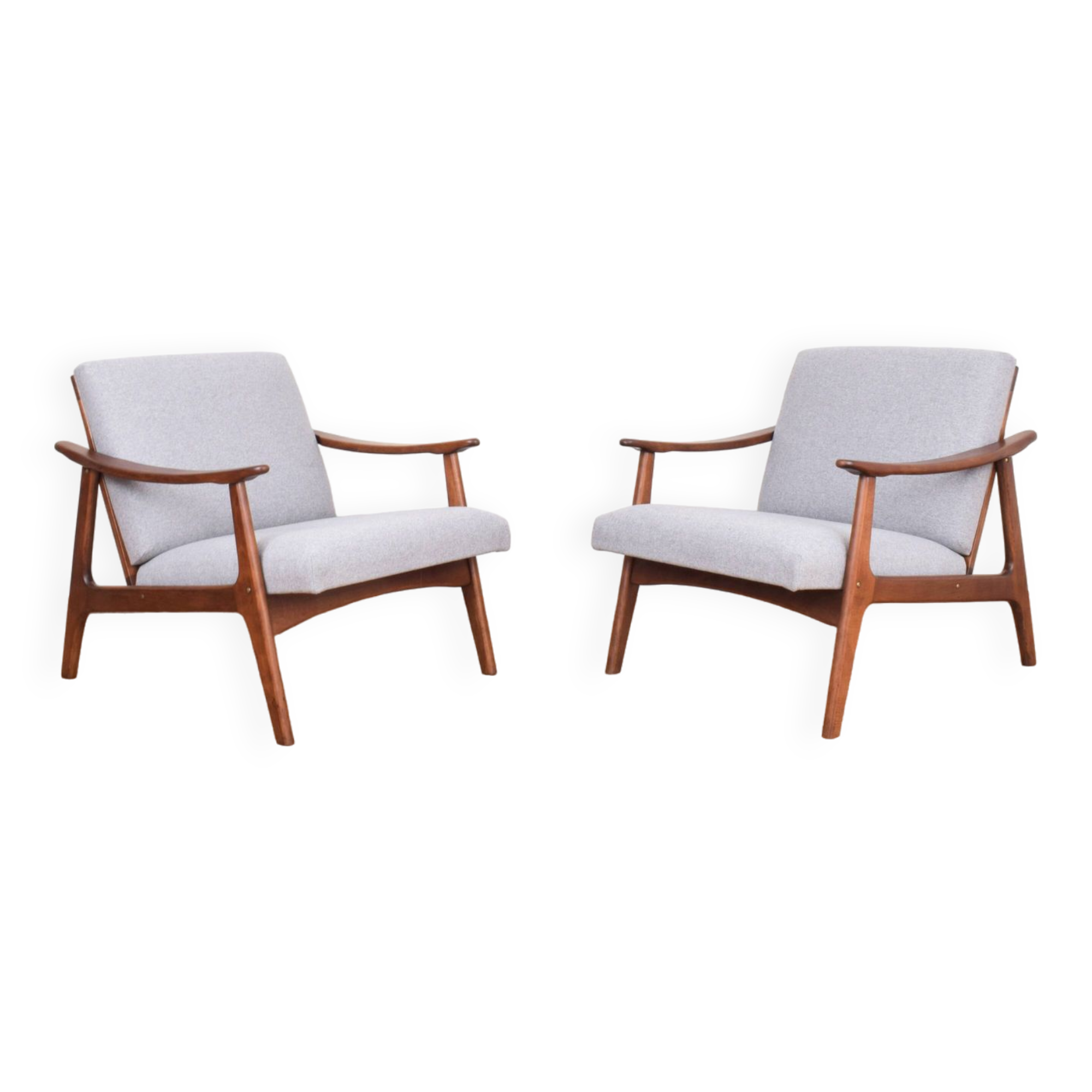 Mid-Century Pair of Polish Armchairs and Walnut Cabinet, 1960s, Set of 3.