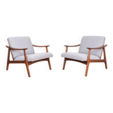 Mid-Century Pair of Polish Armchairs and Walnut Cabinet, 1960s, Set of 3.