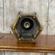 Antique brass lantern ceiling light + 6 faceted beveled glass vintage