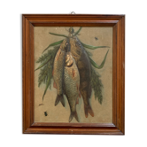 Nature morte, table ancien trophée poissons