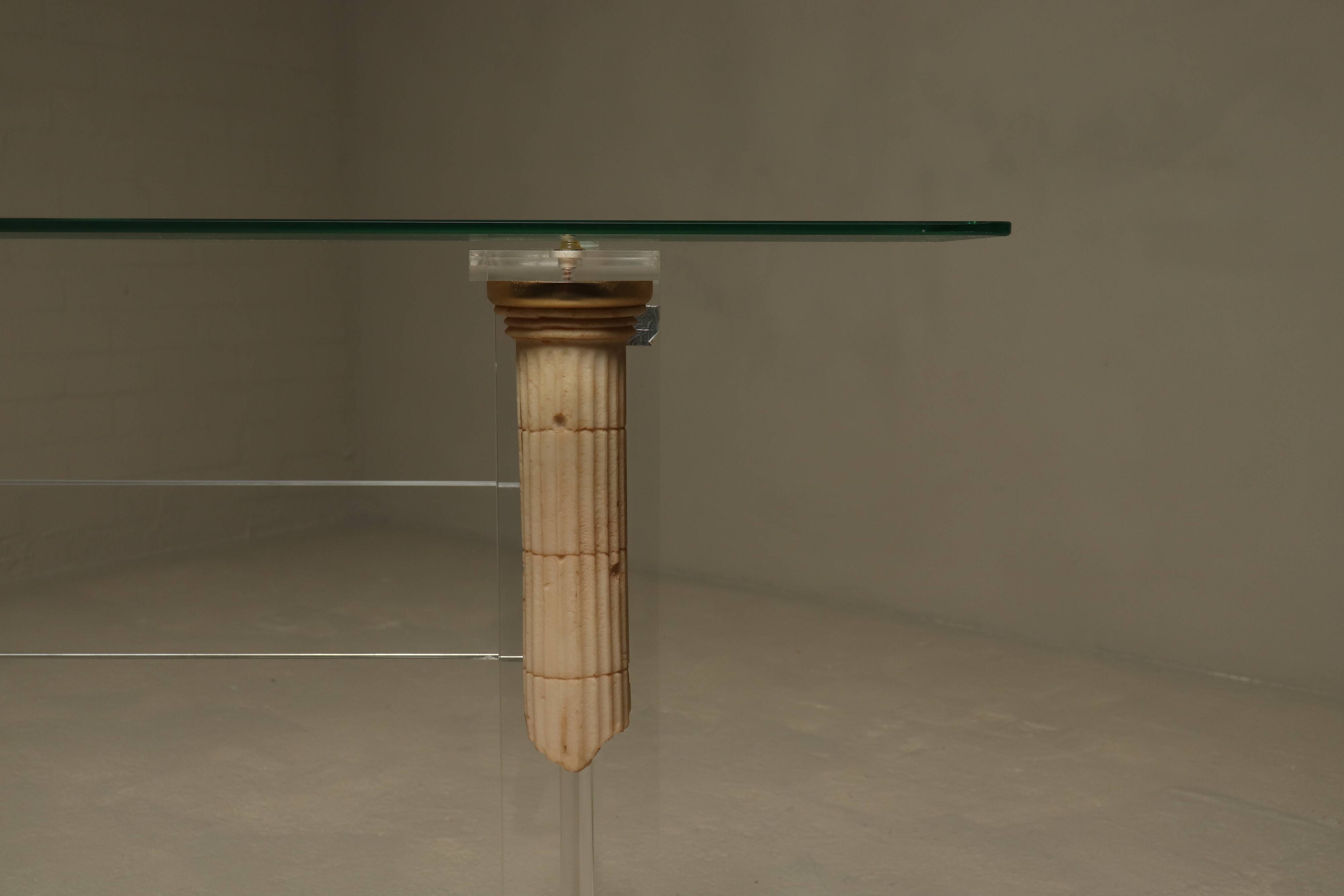 Italian Modern Plexiglass Console Table with Roman Column Details 1980s