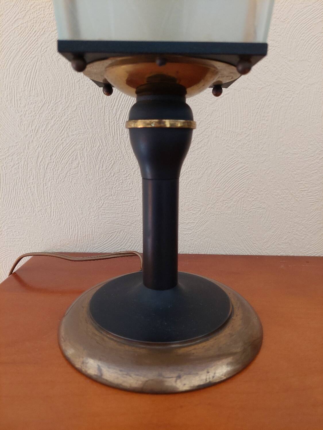 Arlus lamp in black metal, brass and glass circa 1950