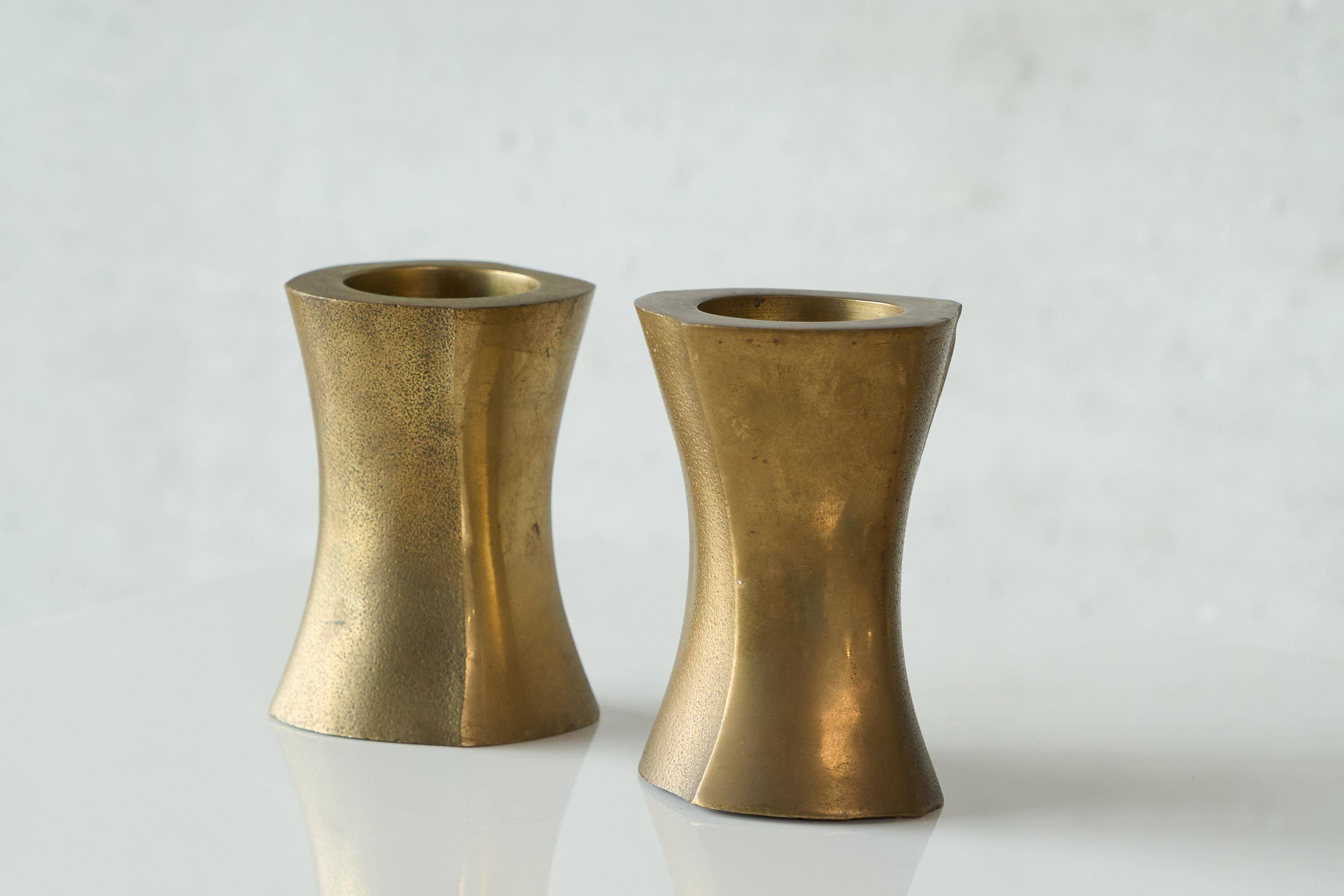 Brutalist pair of solid brass candlesticks from the 1970s.
