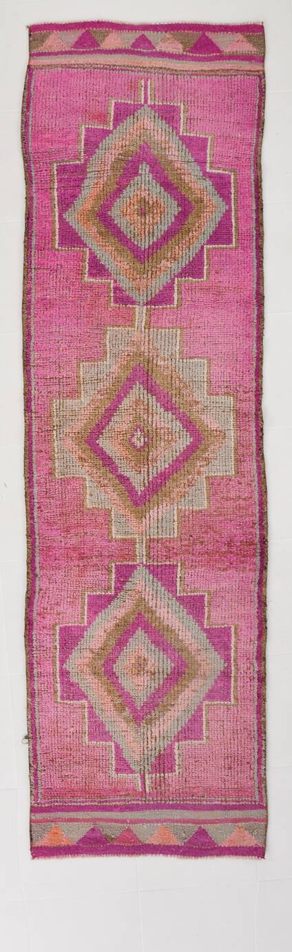 Pink Brown Turkish Runner Rug 86x300Cm SKU 18158