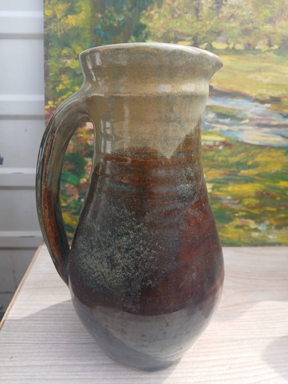 Large vintage glazed stoneware pitcher signed JMB 1978 – Ceramics