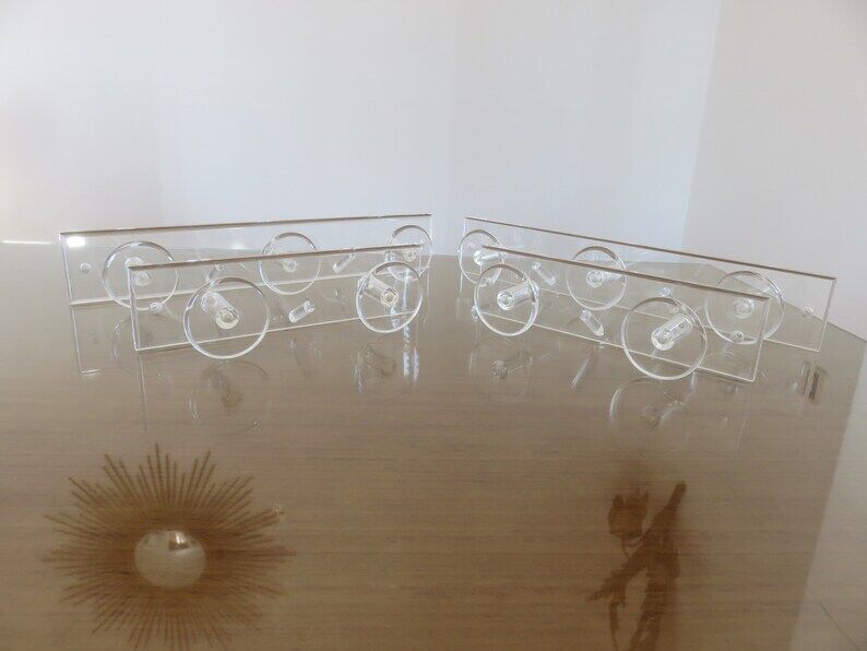 Wall coat rack in transparent plexiglass 3 hooks. 1980