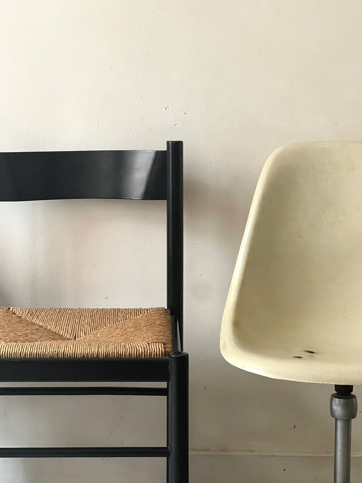 Modernist chair in wood and rope, France 1950