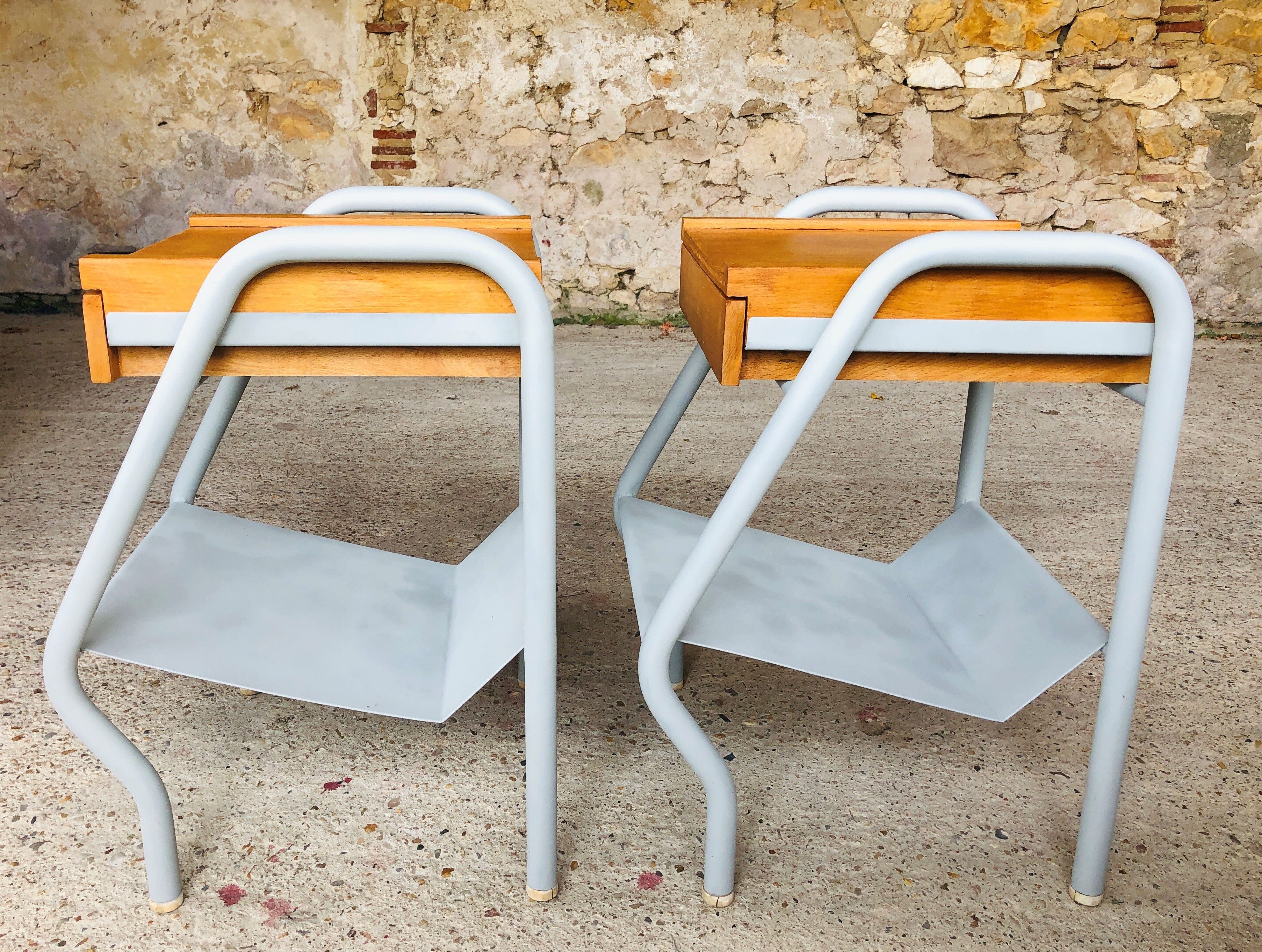 Pair of wooden and metal bedsides 50/60