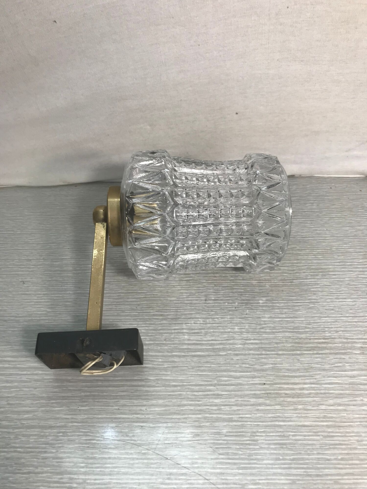 Vintage wall sconce with black metal sconce and glass reflector molded, 70s