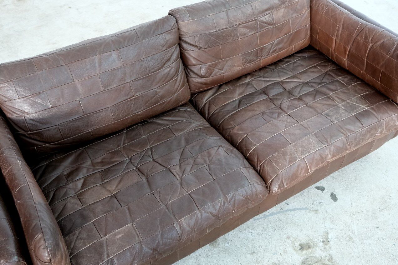 Mid-century patchwork leather sofa in the style of De Sede, 1970s