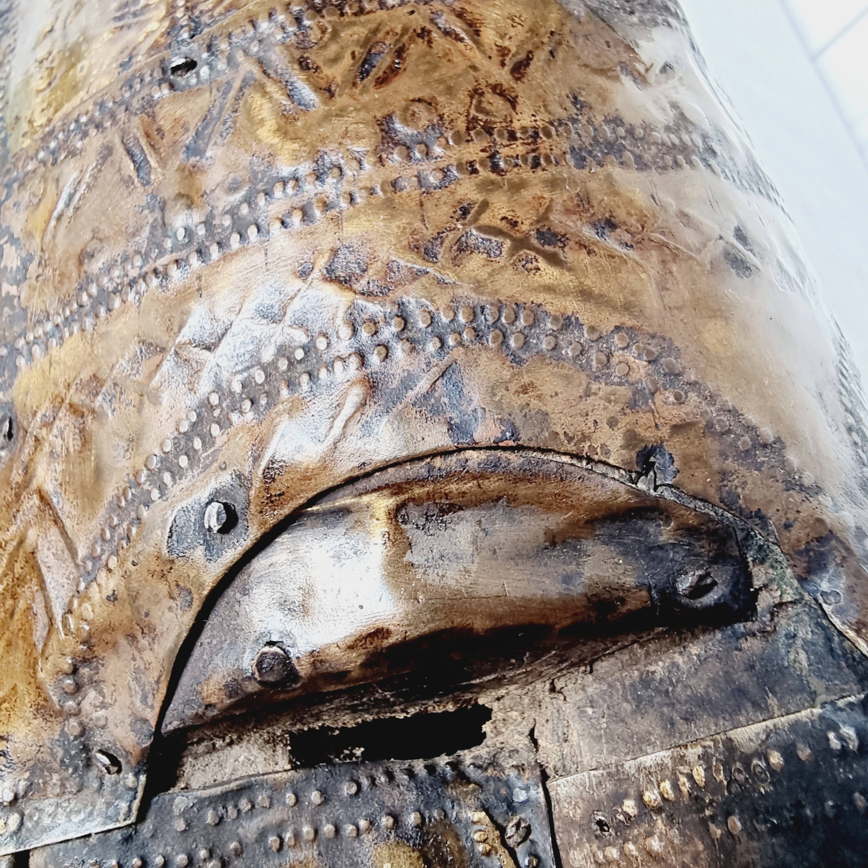 African mask from Mali from the N'Tomo tribe of Marka covered in chiseled brass