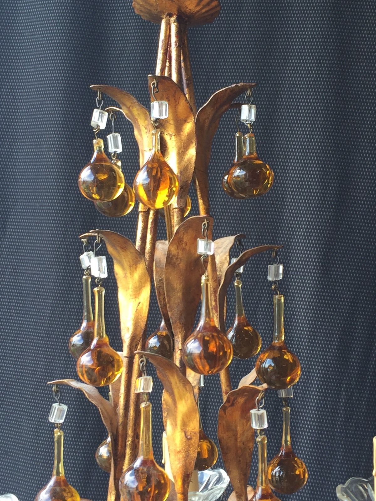 Chandelier 6 lights tassels color and frame foliage gold metal
