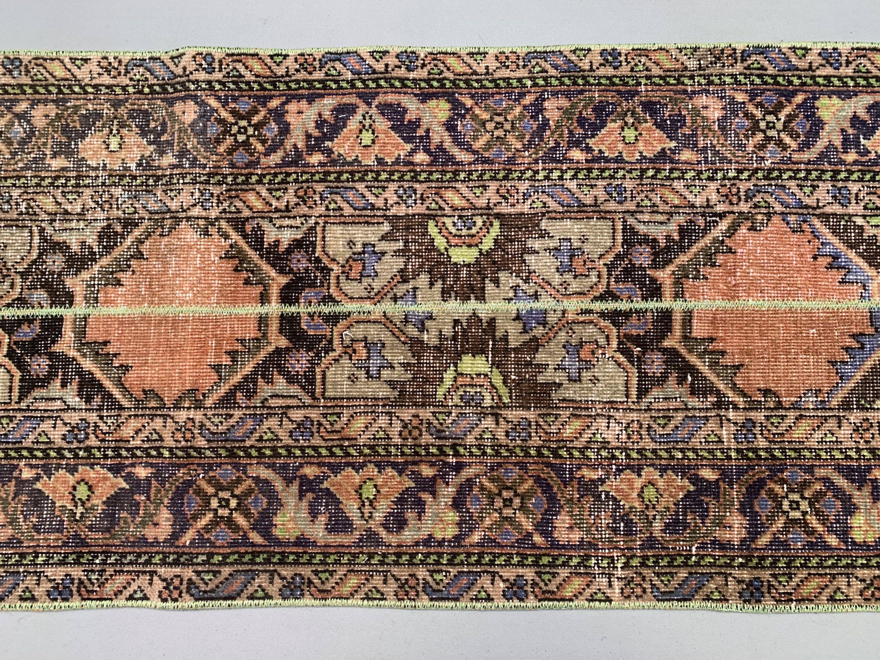 Distressed Turkish Narrow Runner 383x66 cm wool Vintage Tribal Rug