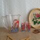 Pitcher and 6 vintage peacock liqueur glasses