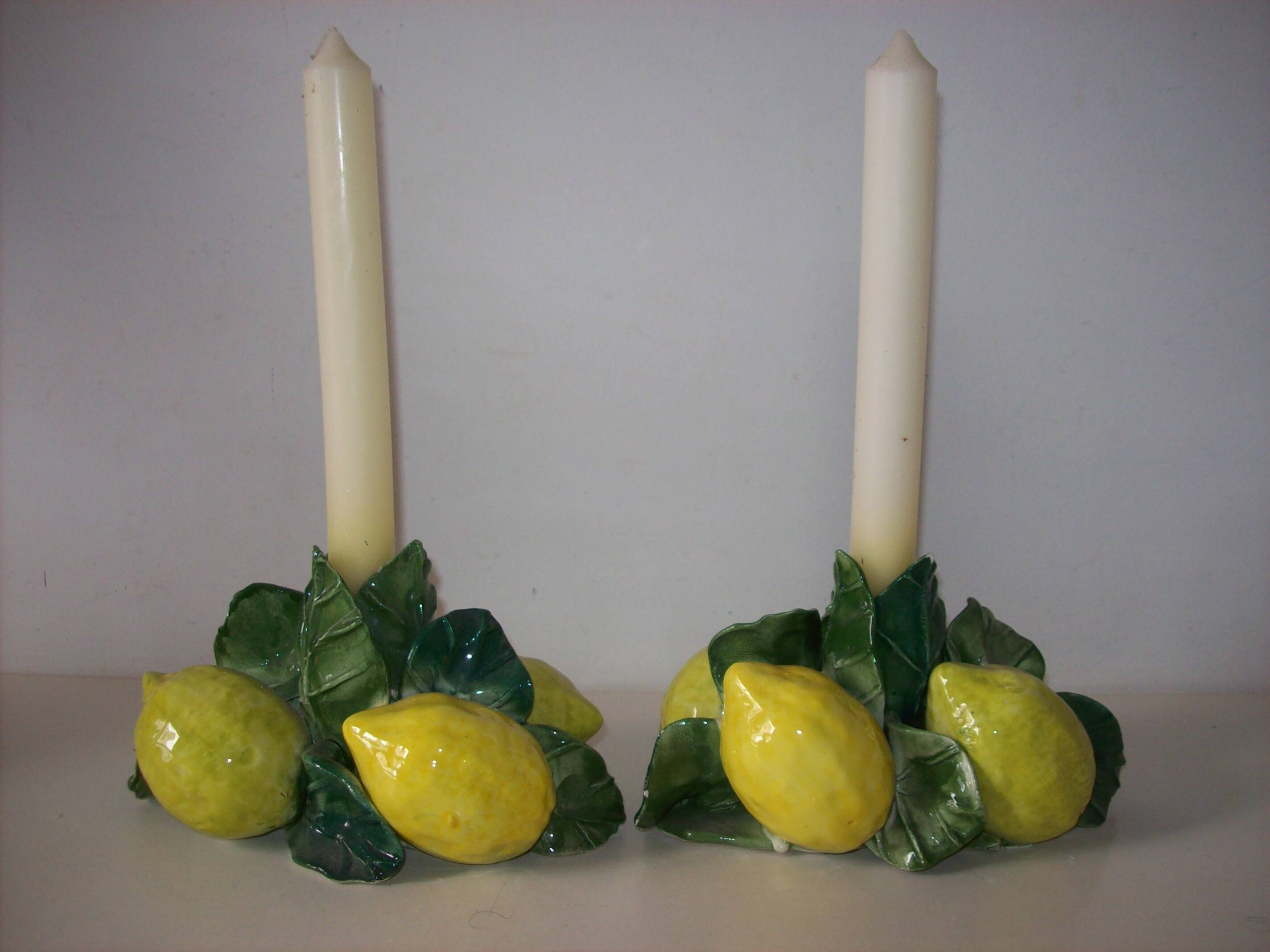 Pair of lemon slip candle holders