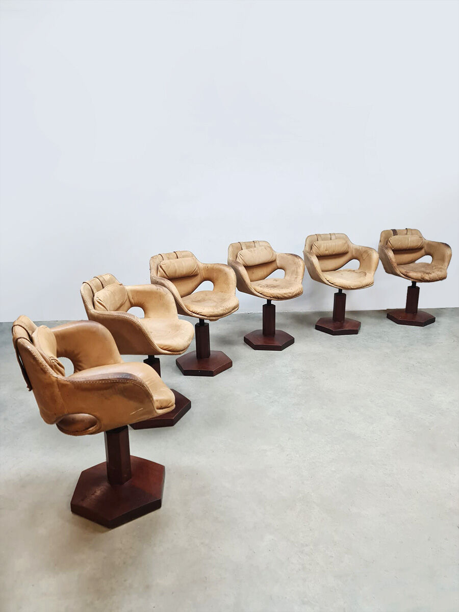 Vintage rare leather swivel chairs
