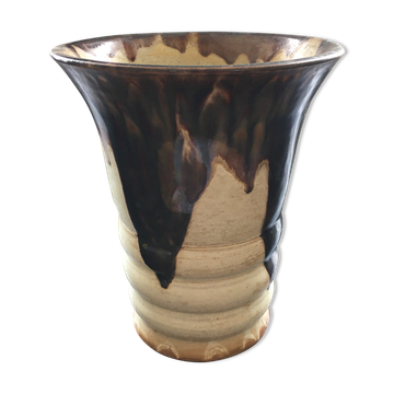 Vase art déco beige et brun