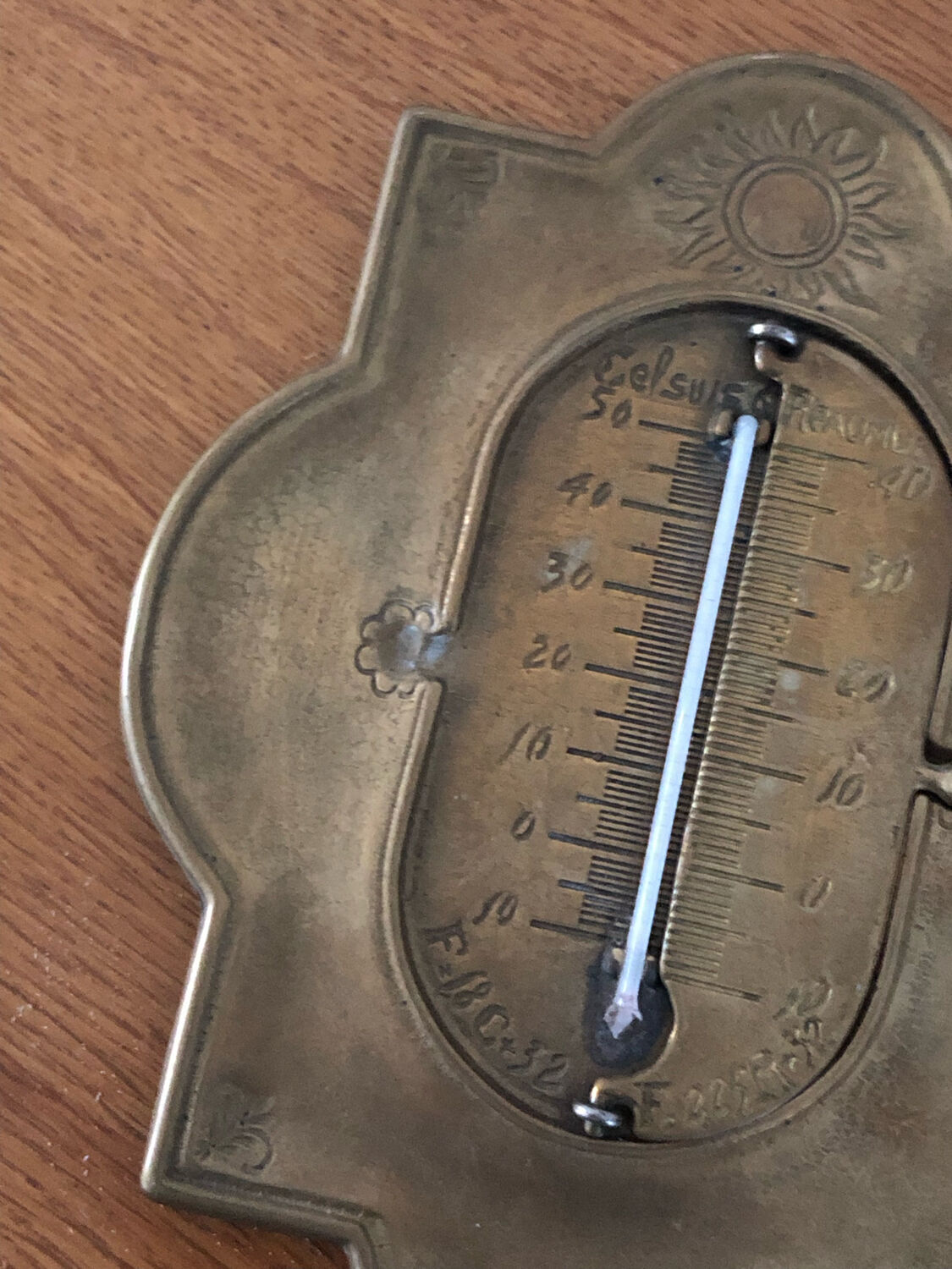 Vintage Brass Hanging Thermometer