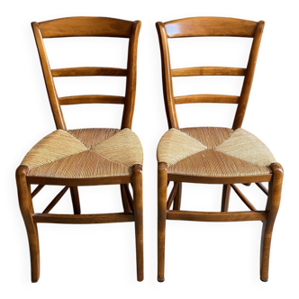 Duo chaise ancienne bois paille