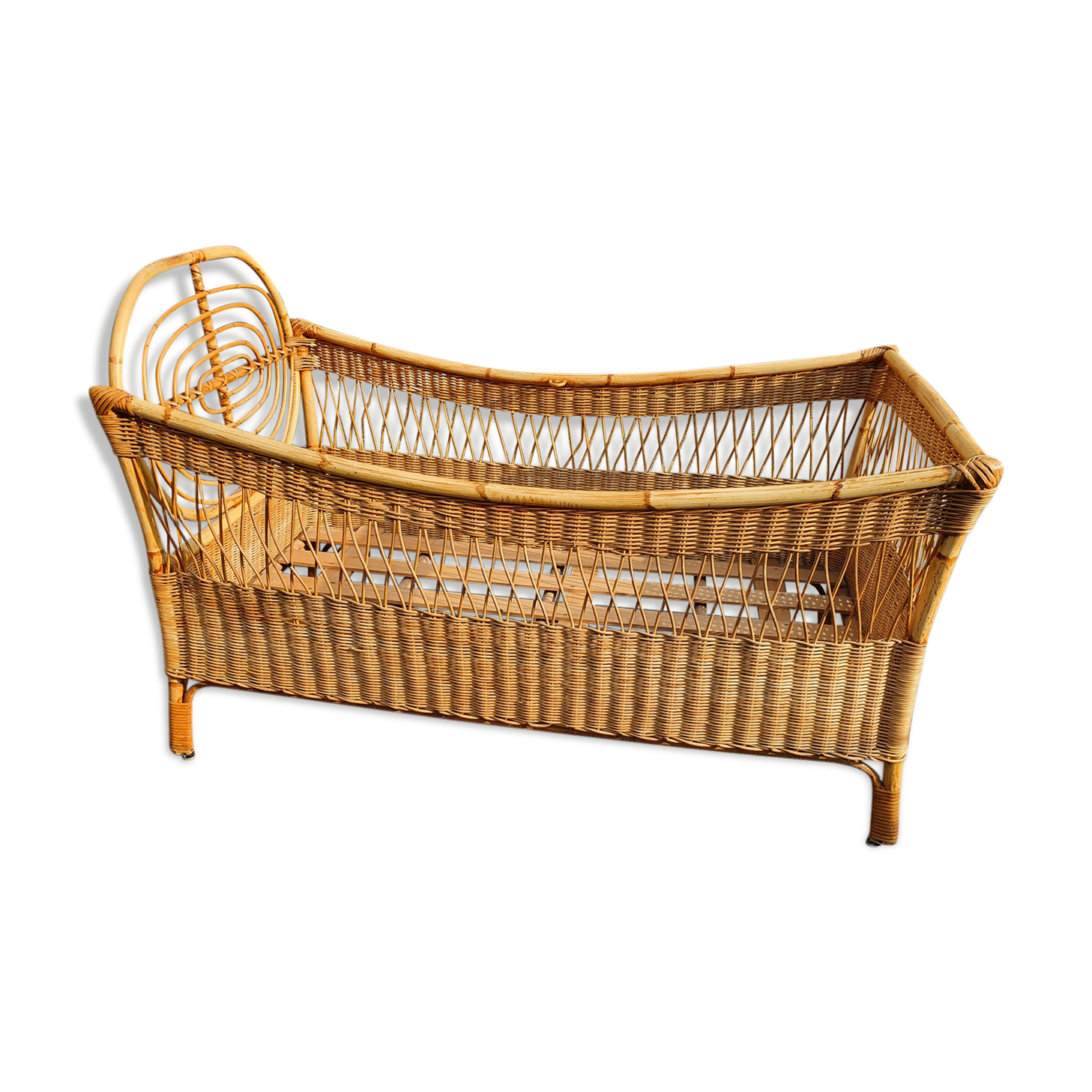 Lit bébé bambou et rotin, vintage années 60