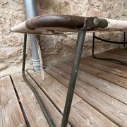 Antique folding military camp bed – khaki green canvas and metal