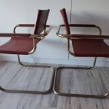 Chaises fauteuils B34 cuir cognac et dorure