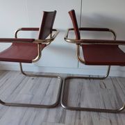 Chaises fauteuils B34 cuir cognac et dorure