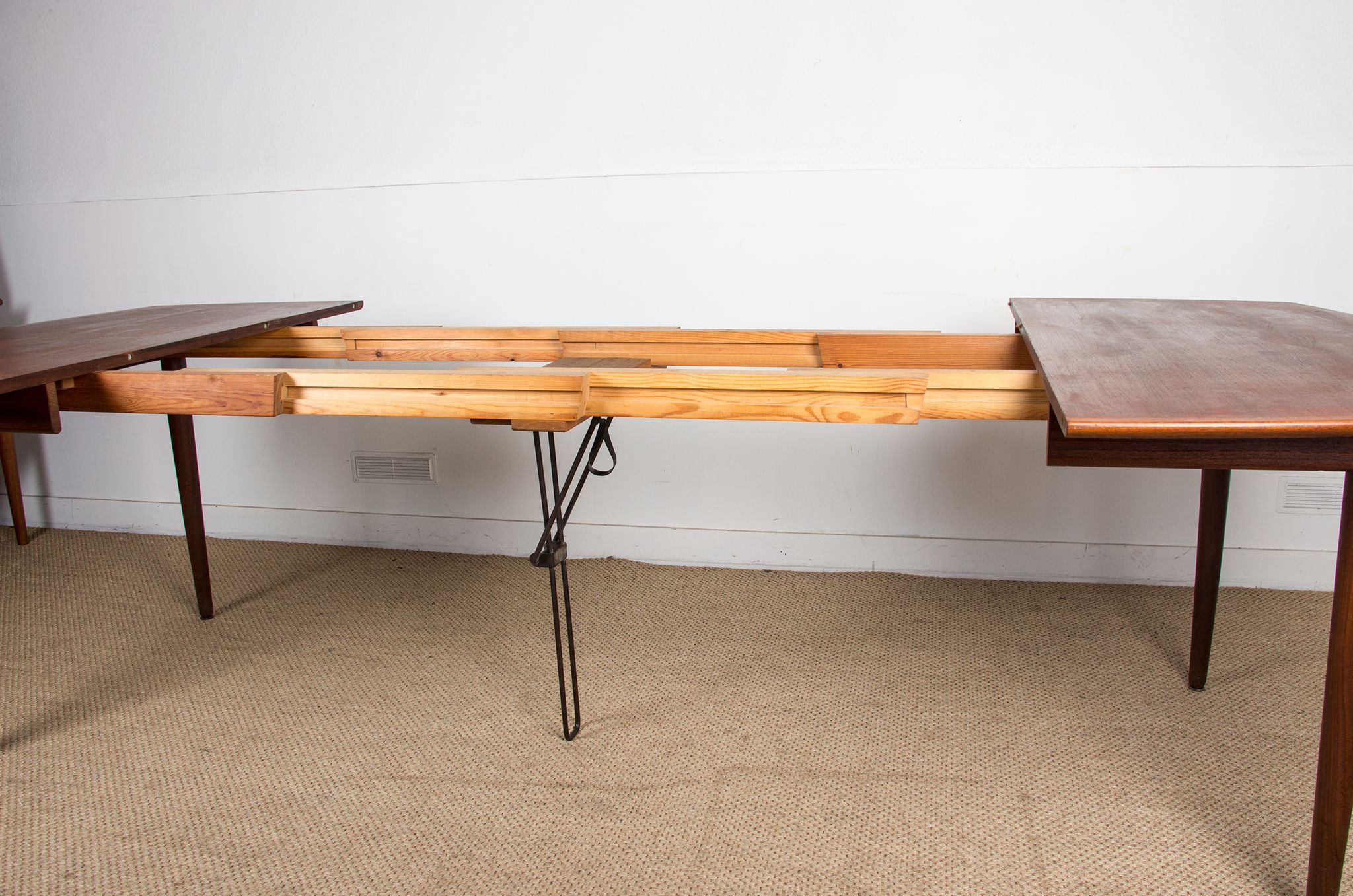 Expandable square teak dining table by Henry Walter Klein 1960