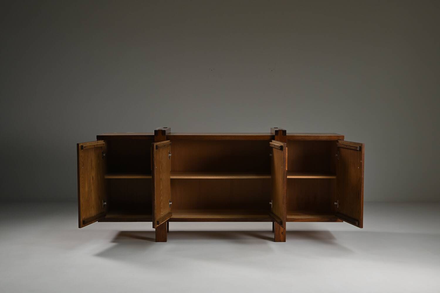 Dark stained brustalist oak sideboard, Belgium.