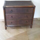 Vintage-commode 3 tioirs -bois bambou et rotin tressé - années 80