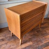 Vintage chest of drawers wood and rattan 1950