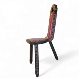 Vintage brutalist Spanish tripod chair / wooden stool