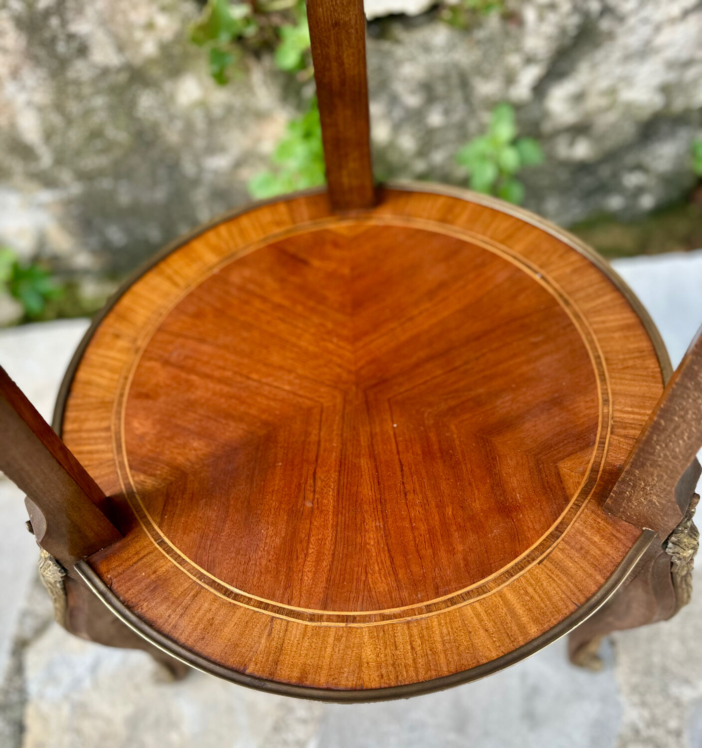 Small side table in precious wood marquetry in the Louis XV style.
