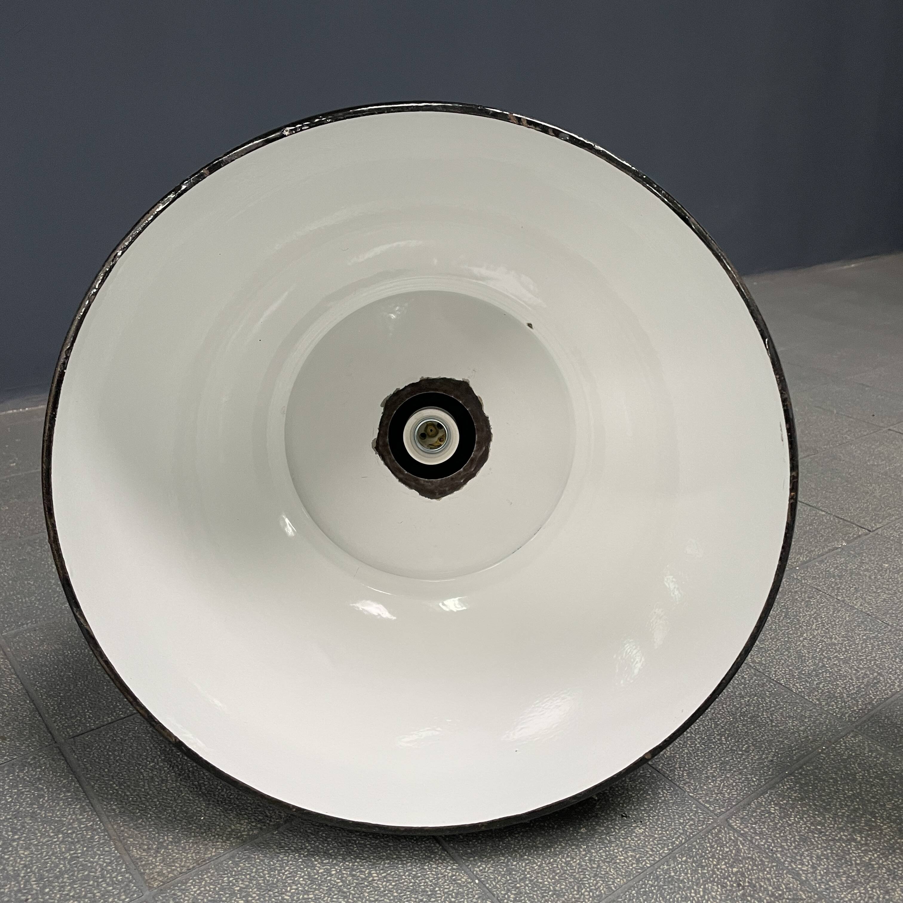 Large old industrial blue-gray enamel pendant lamp