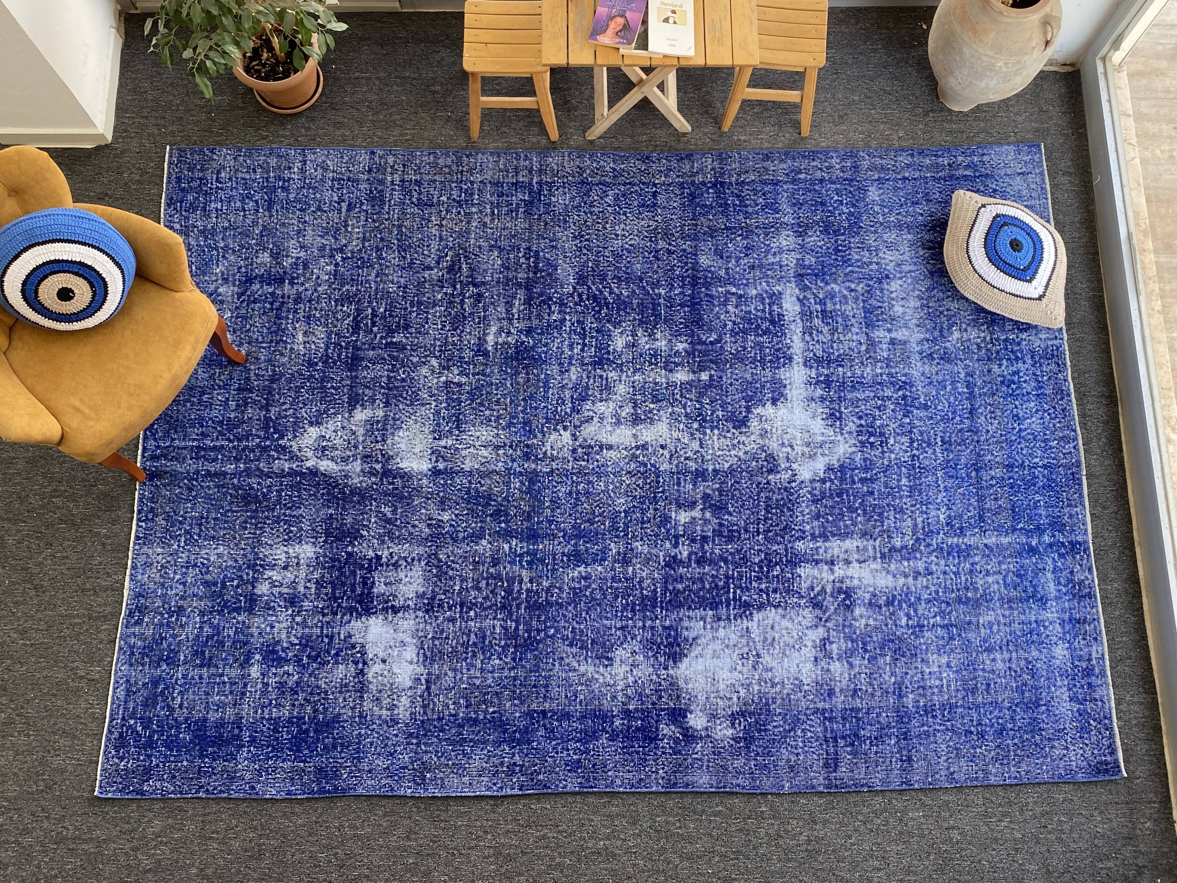 Oushak Rug Navy 7x10 Turkish Rug -Overdyed Rug Cobalt, Rug Living Room