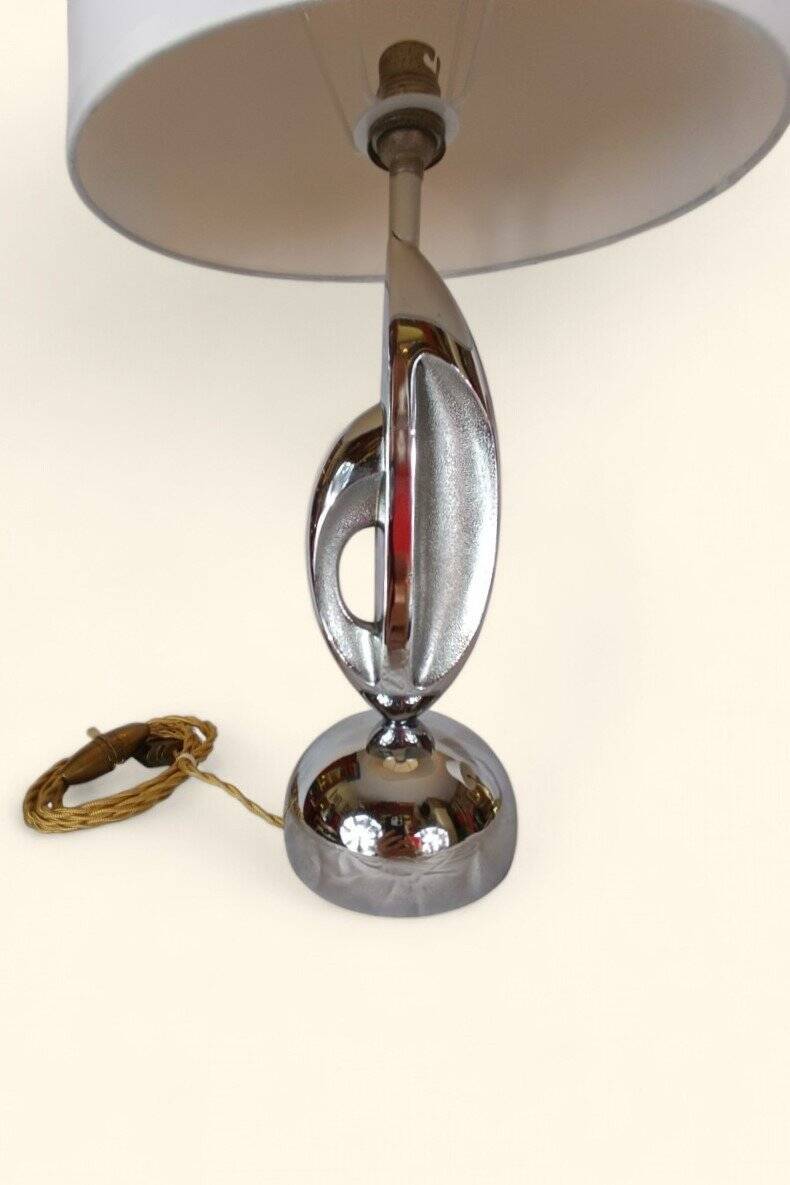 Pair of "Space Age" Table Lamps in Copper and Chrome, 1970s.