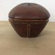 Vintage brown ceramic and leather tobacco pot