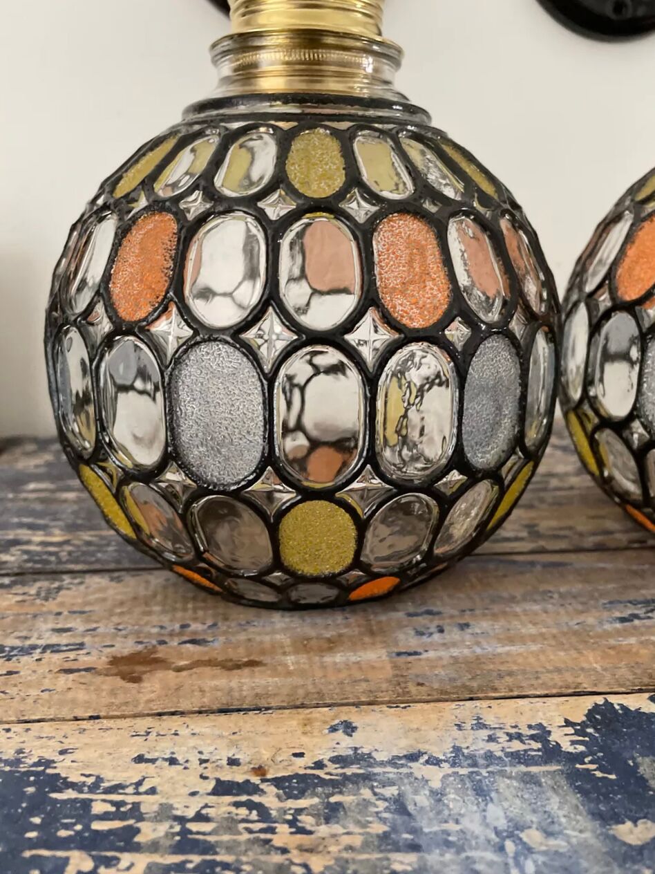 Pair of vintage faceted glass wall lamps