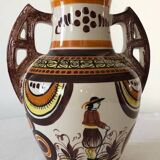 Vase with 2 handles in decorated earthenware signed Henriot Quimper