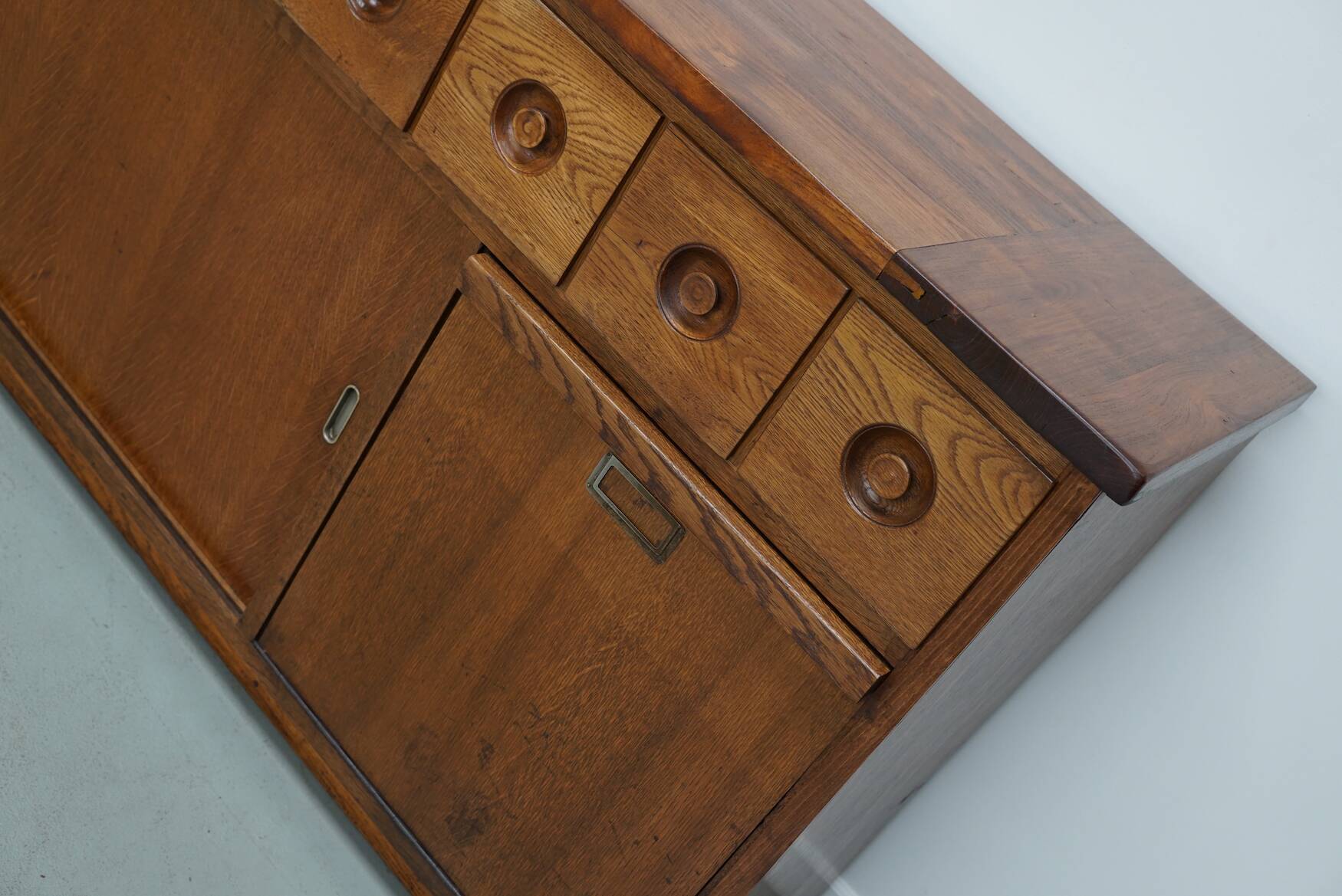 Dutch Industrial Oak Apothecary / Bakery Cabinet, circa 1950s