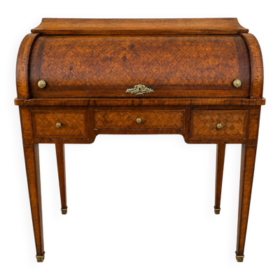 Bureau secrétaire à cylindre Louis XVI marqueterie en croisillons