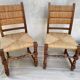 Pair of straw and solid oak chairs