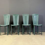 Vintage green leather dining chairs, 1980s - set of 4