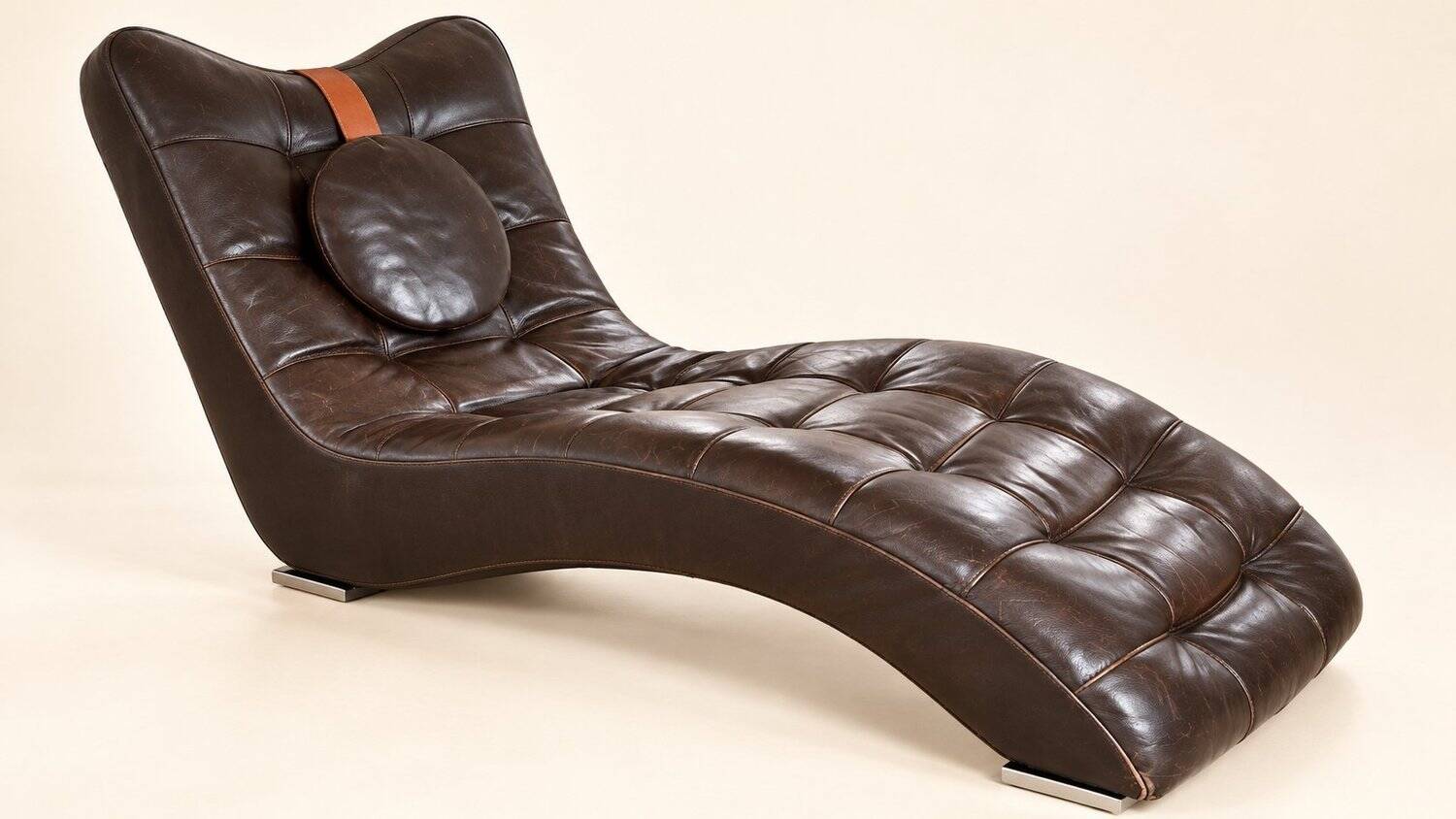 70s design chaise longue, chocolate leather, tufted, profile S.