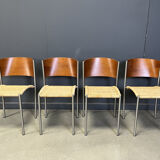 Chaises de salle à manger vintage en osier et chrome, années 1980