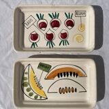 Duo of vintage fruit and vegetable cups stamped in vintage glazed ceramic