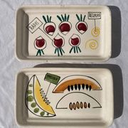 Duo of vintage fruit and vegetable cups stamped in vintage glazed ceramic